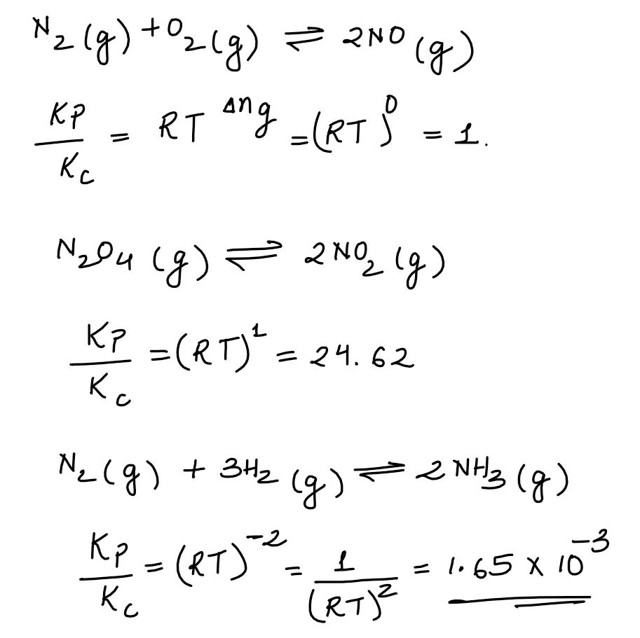The value of Kp/Kc for the following reactions at 300 K are respectively JEE Main 2019 question paper with solutions