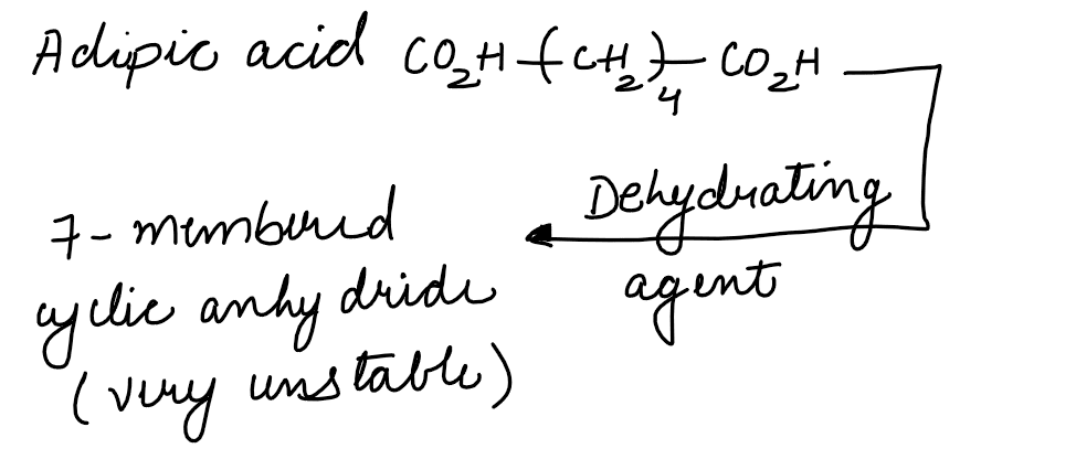 Which dicarboxylic acid in presence of a dehydrating agent is least reactive to give an anhydride