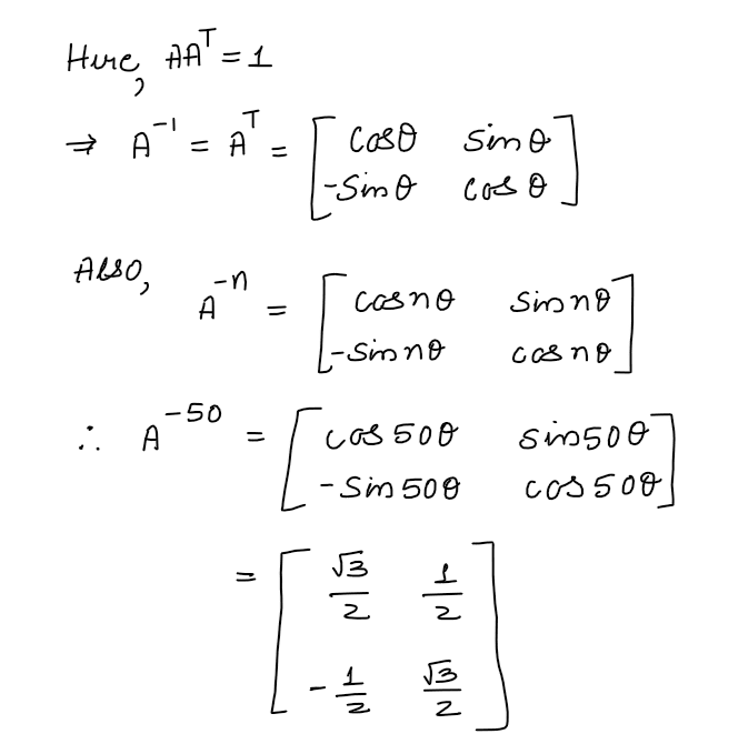 then the matrix A-50 when θ = π/12, is equal to