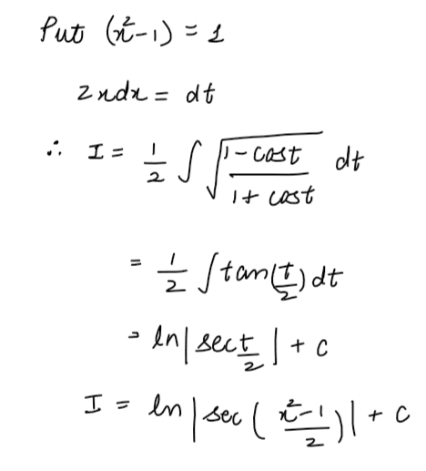 For x2 ≠ nπ + 1, n∊N (the set of natural numbers), the integral JEE Mains 2019 Question Paper with Solutions