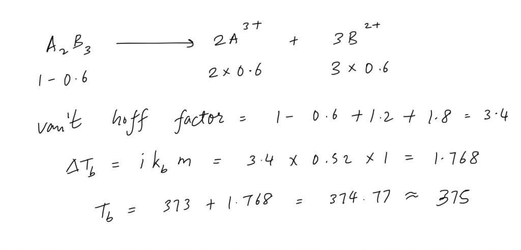 1 molal aqueous solution of an electrolyte A2B3 is 60% ionised v