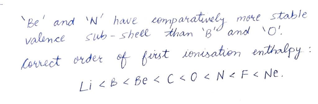For the second period elements the correct increasing order of first ionisation enthalpy is