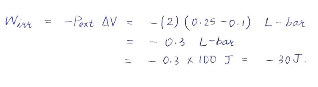 Under isothermal condition, a gas at 300 K expands from 0.1 L to 0.25 L against a constant external pressure of 2 bar. The work done by the gas is NEET 2019 Solved Question Paper