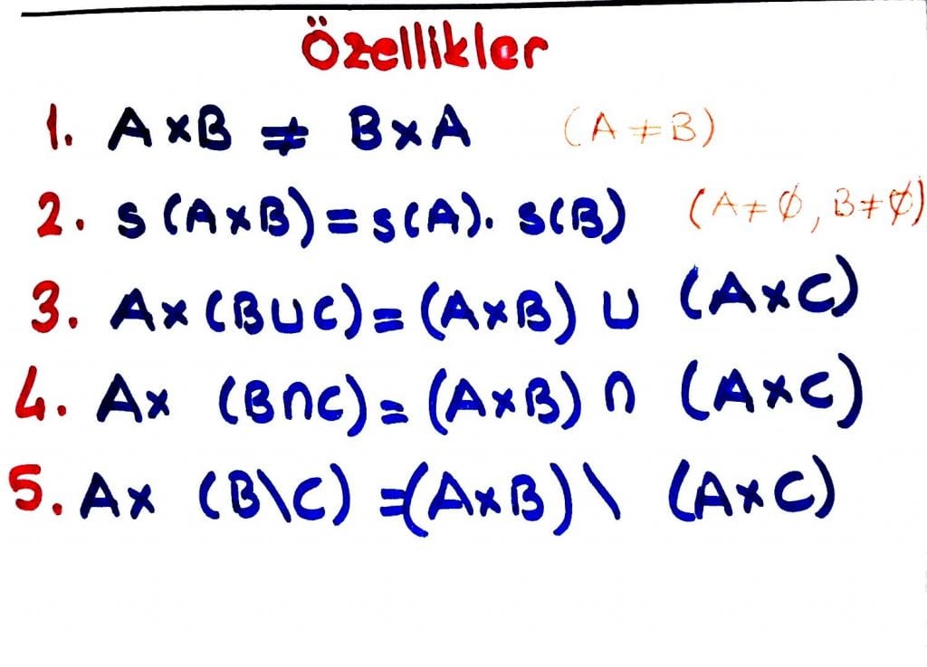 kartezyen çarpım özellikleri