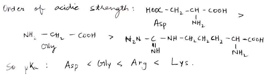 The incresing order of pKa of the following amino acids in aqueous solution is JEE Mains 2019 solved question paper