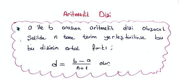 aritmetik dizi formülleri