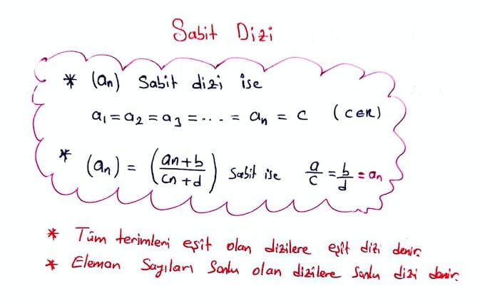 elemanları sabit dizi tüm terimleri eşit eleman sayıları sonlu dizi