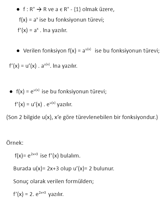 üstel fonksiyonların türevi